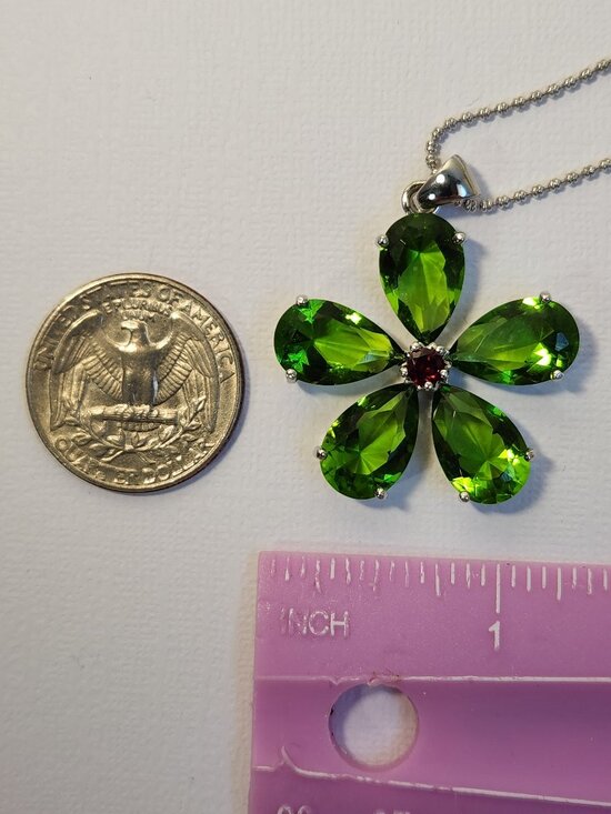 Very VTG 925 Peridot & Garnet Daisy Pendant 18" Necklace by C^A Château d'Argent - Picture 2 of 11
